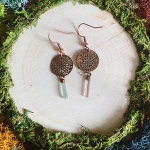 •sold• green pink tourmaline crystal earrings handmade